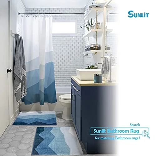Modern Ombre Blue Fabric Shower Curtain Set with Bathroom Rug Non-Slip Bath Mat, 17×24, photo 2