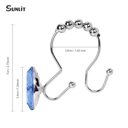 Round Blue Crystal Gem Double Shower Curtain Hooks, photo 2