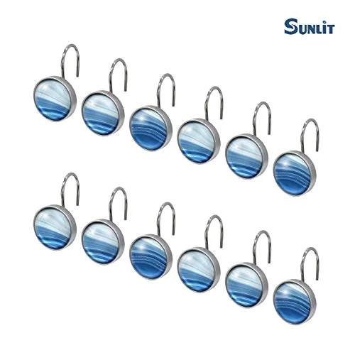 Round Crystal Glass Decorative Shower Curtain Hooks, Blue, photo 3