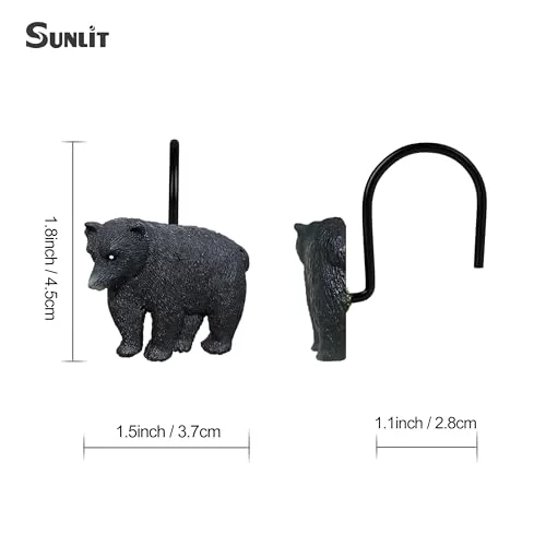 Rustic Decorative Shower Curtain Hooks, Black Bear with Black Hooks, photo 2