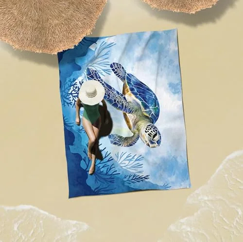 Sand Proof Beach Blanket, Blue Turtle, photo 5