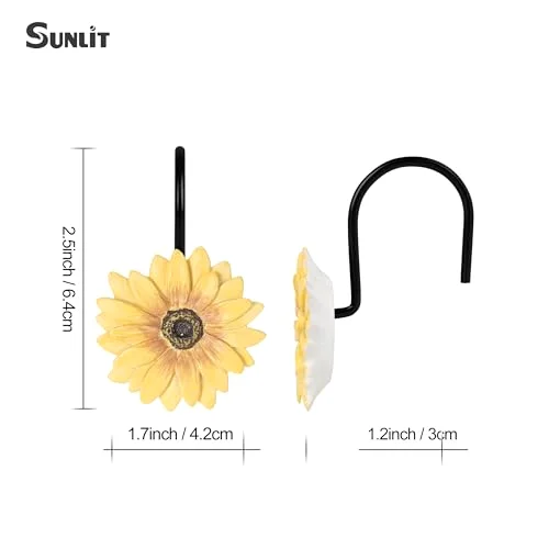 Yellow Sunflower Shower Curtain Hooks, Yellow with Black Hooks, photo 3