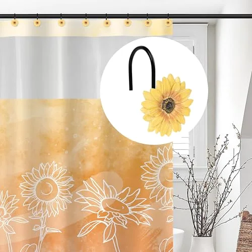 Yellow Sunflower Shower Curtain Hooks, Yellow with Black Hooks, photo 5