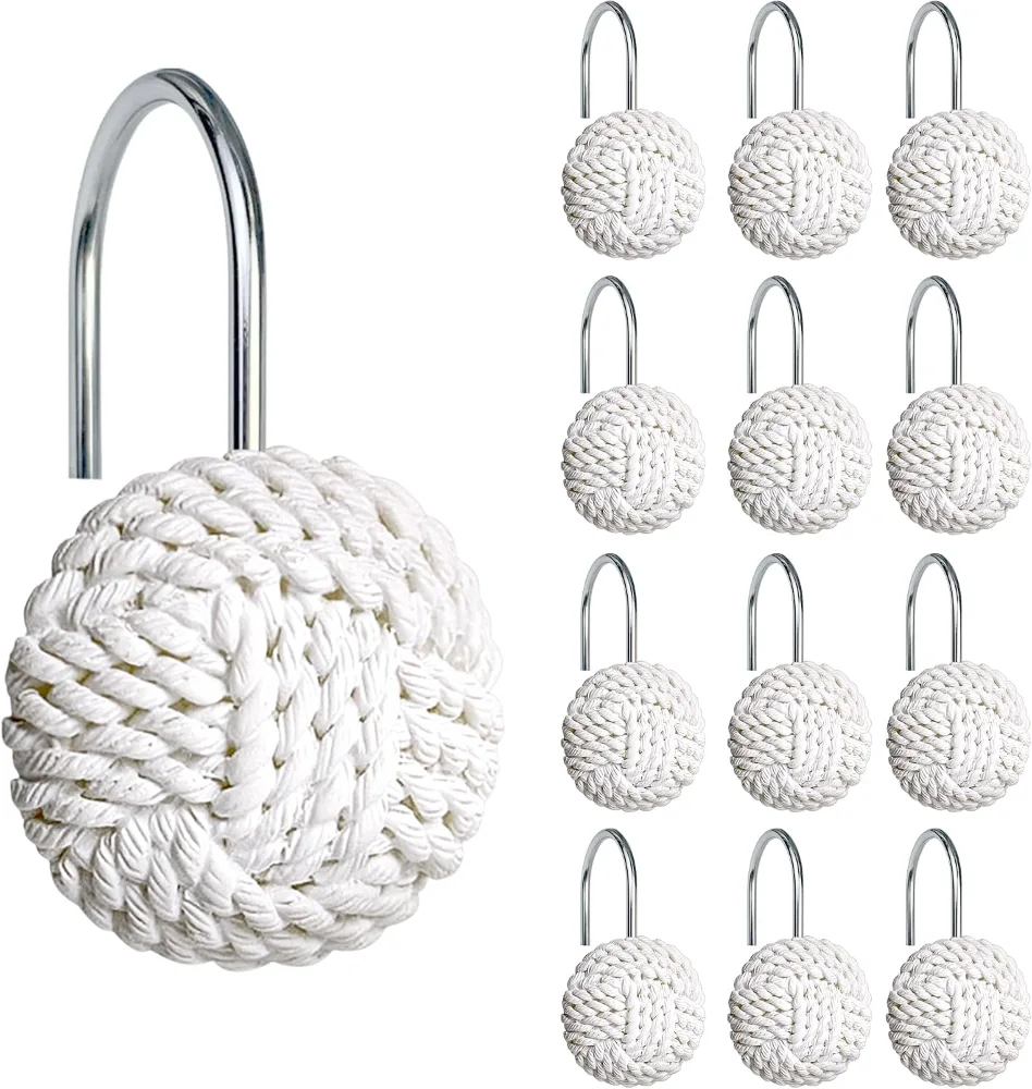 Boho Knots Shower Curtain Hooks, White