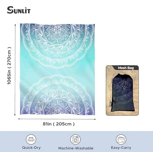Boho Sand Proof Beach Blanket, Ombre Blue, 81×106, photo 2