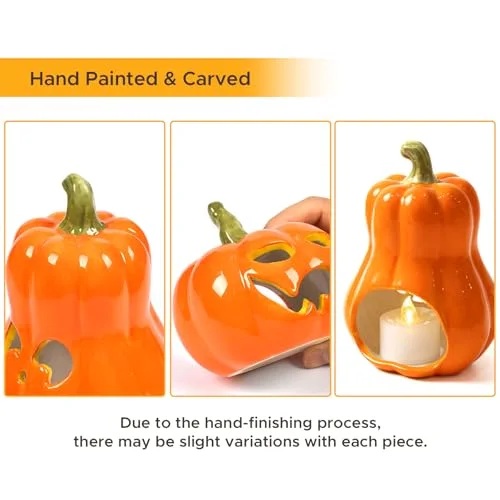 Ceramic Pumpkin with 3 Tea Lights, Orange Pumpkin, photo 4