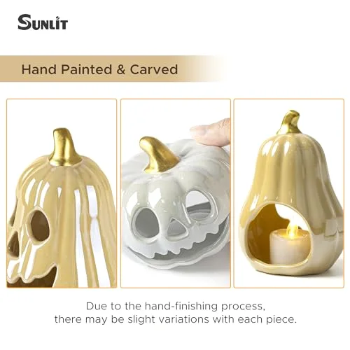 Ceramic Pumpkin with 3 Tea Lights, Colorful Pumpkin, photo 4