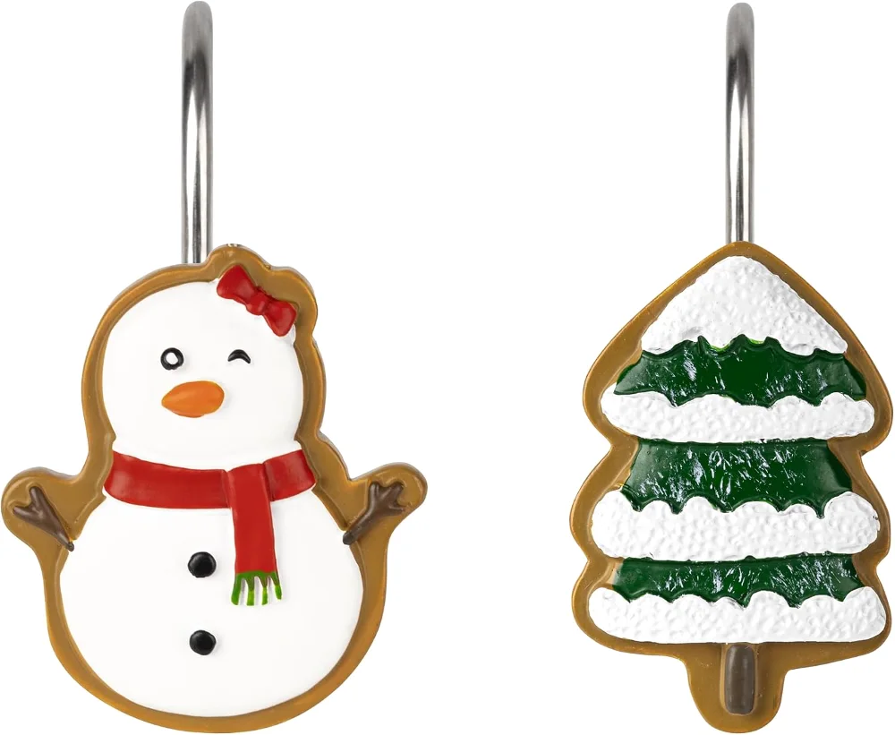 Christmas Tree Snowman Decorative Shower Curtain Hooks