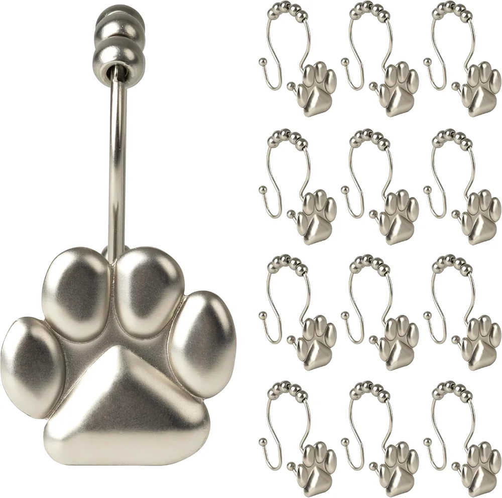 Cute Paw Print Polished Double Shower Curtain Hooks