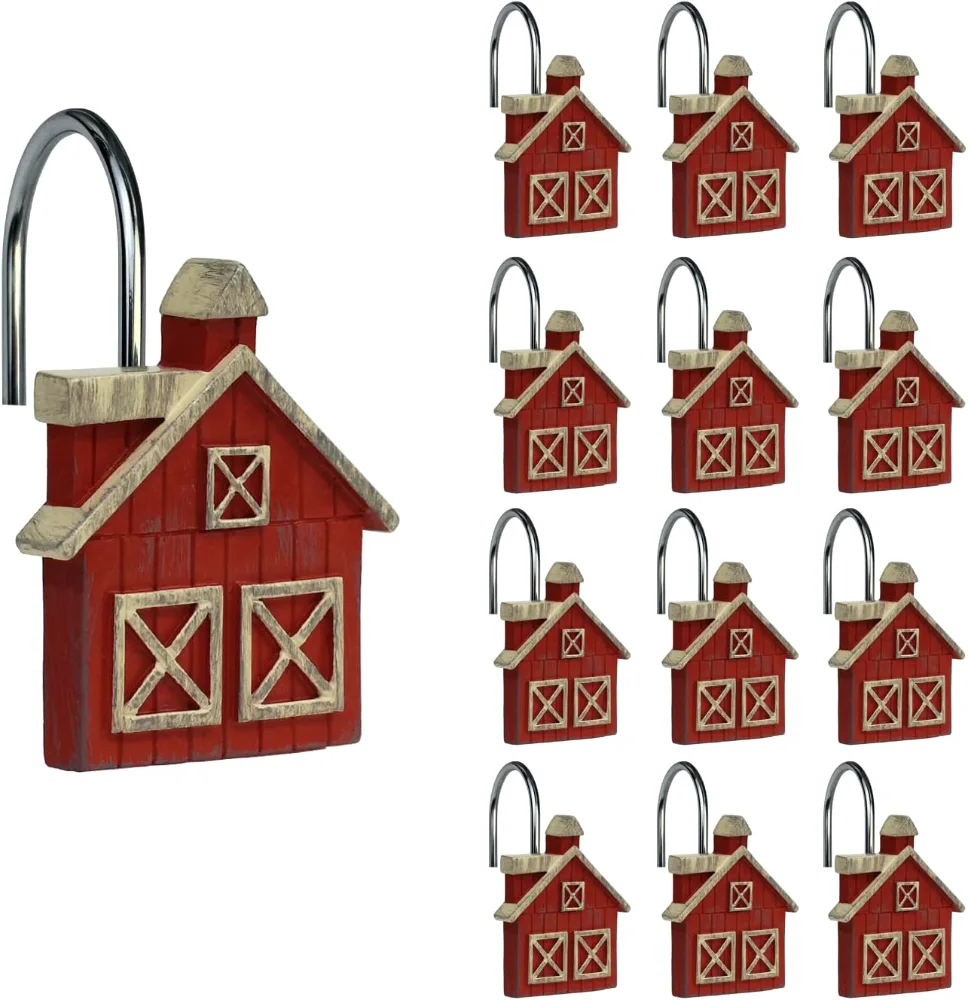 Farmhouse Barn Christmas Shower Curtain Hooks
