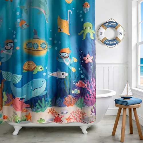 Funny Underwater Adventure Fabric Kids Shower Curtain, photo 4
