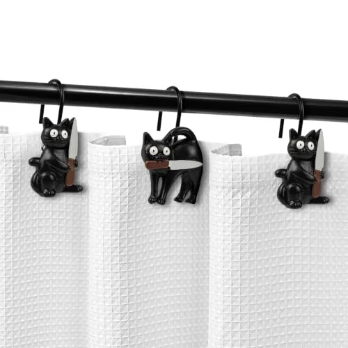 Halloween Creepy Black Cat Shower Curtain Hooks, photo 3