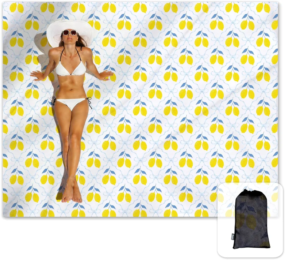 Large Beach Blanket Sand Proof, Summer Lemon