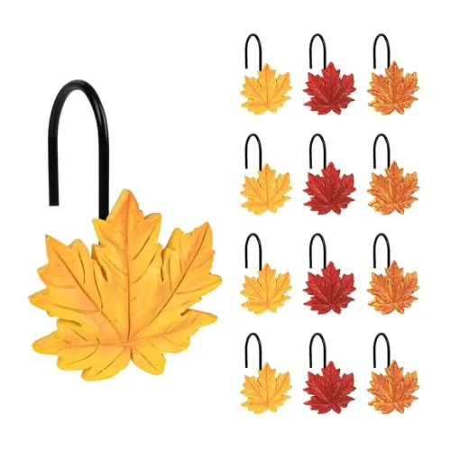 Maple Leaf Shower Curtain Hooks, Maple Leaf with Black Hooks, photo 2