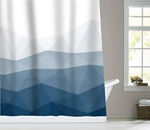 Modern Ombre Blue Fabric Shower Curtain Set with Bathroom Rug Non-Slip Bath Mat, 17×24, photo 3