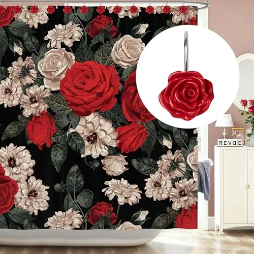Rose Shower Curtain Hooks, Red, photo 5