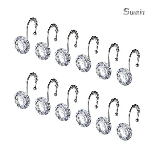 Round Clear Crystal Gem Shower Curtain Hooks, photo 3