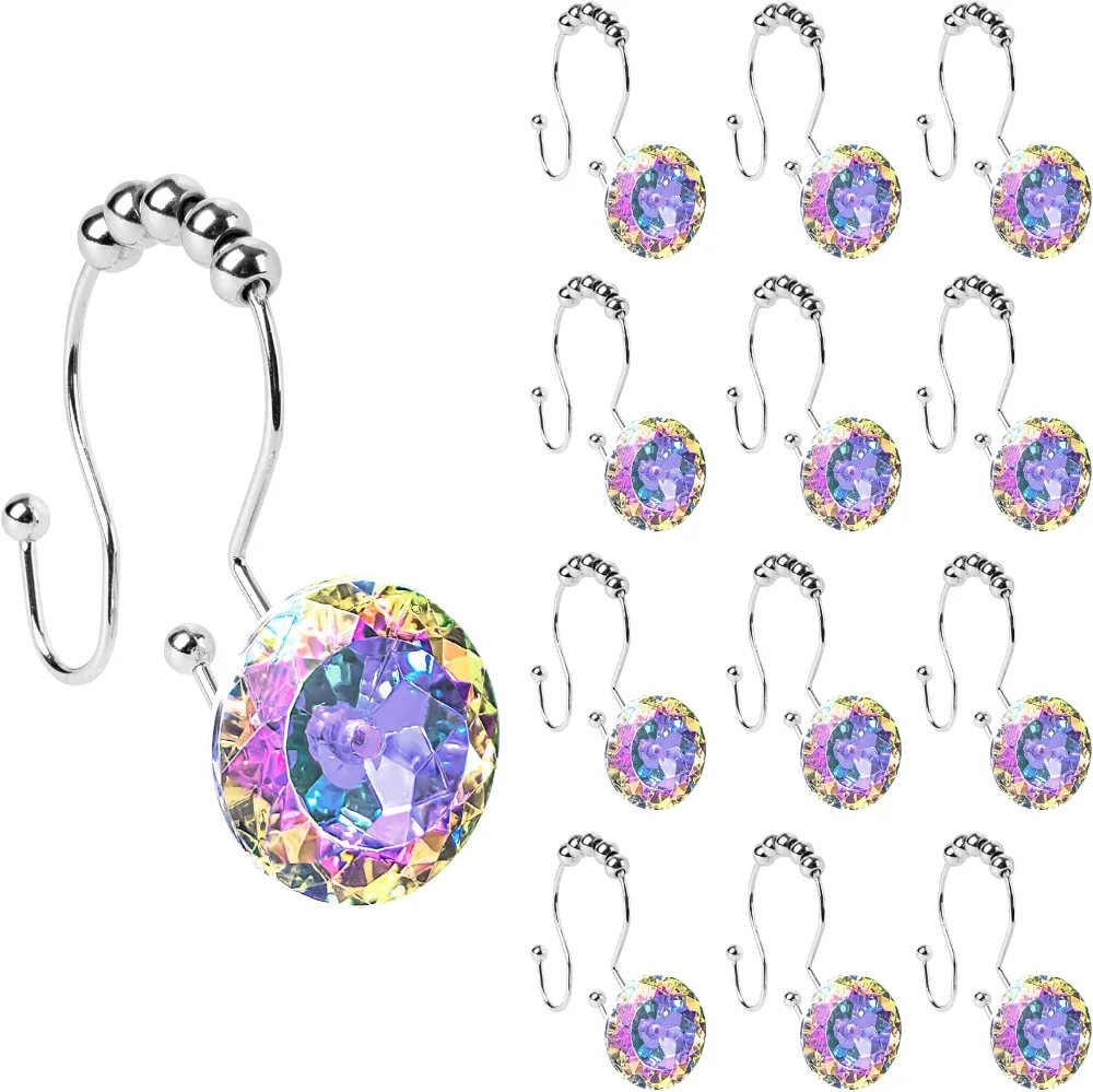Round Crystal Gem Double Shower Curtain Hooks