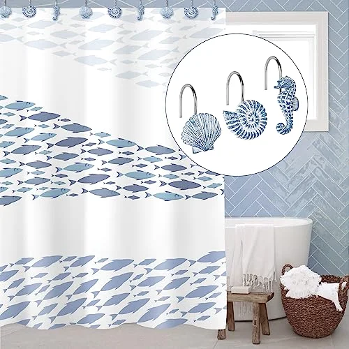 Seashells Decorative Shower Curtain Hooks, Sky Blue (R643), photo 4