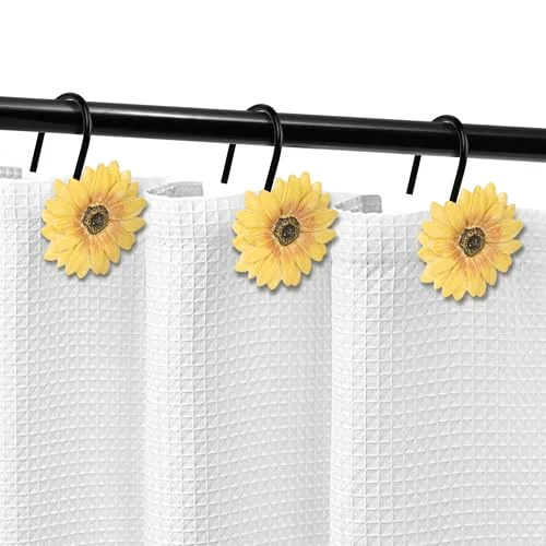 Yellow Sunflower Shower Curtain Hooks, Yellow with Black Hooks, photo 4