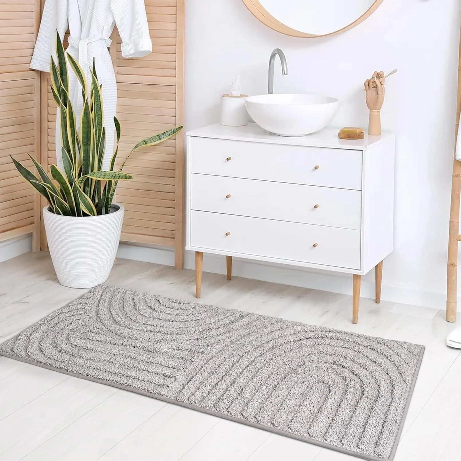 Boho Decorative Textured Bathroom Rugs Runner, Light Gray Arch, 2×5 ft, photo 3