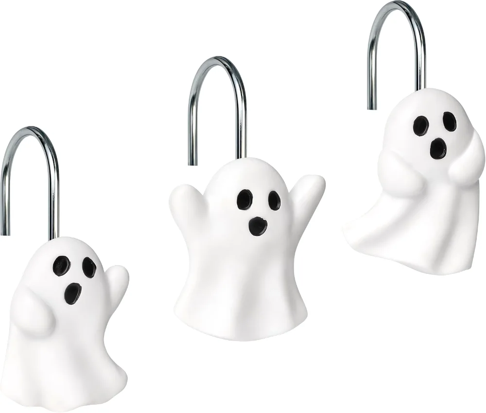 Ghost Shower Curtain Hooks, White Ghost