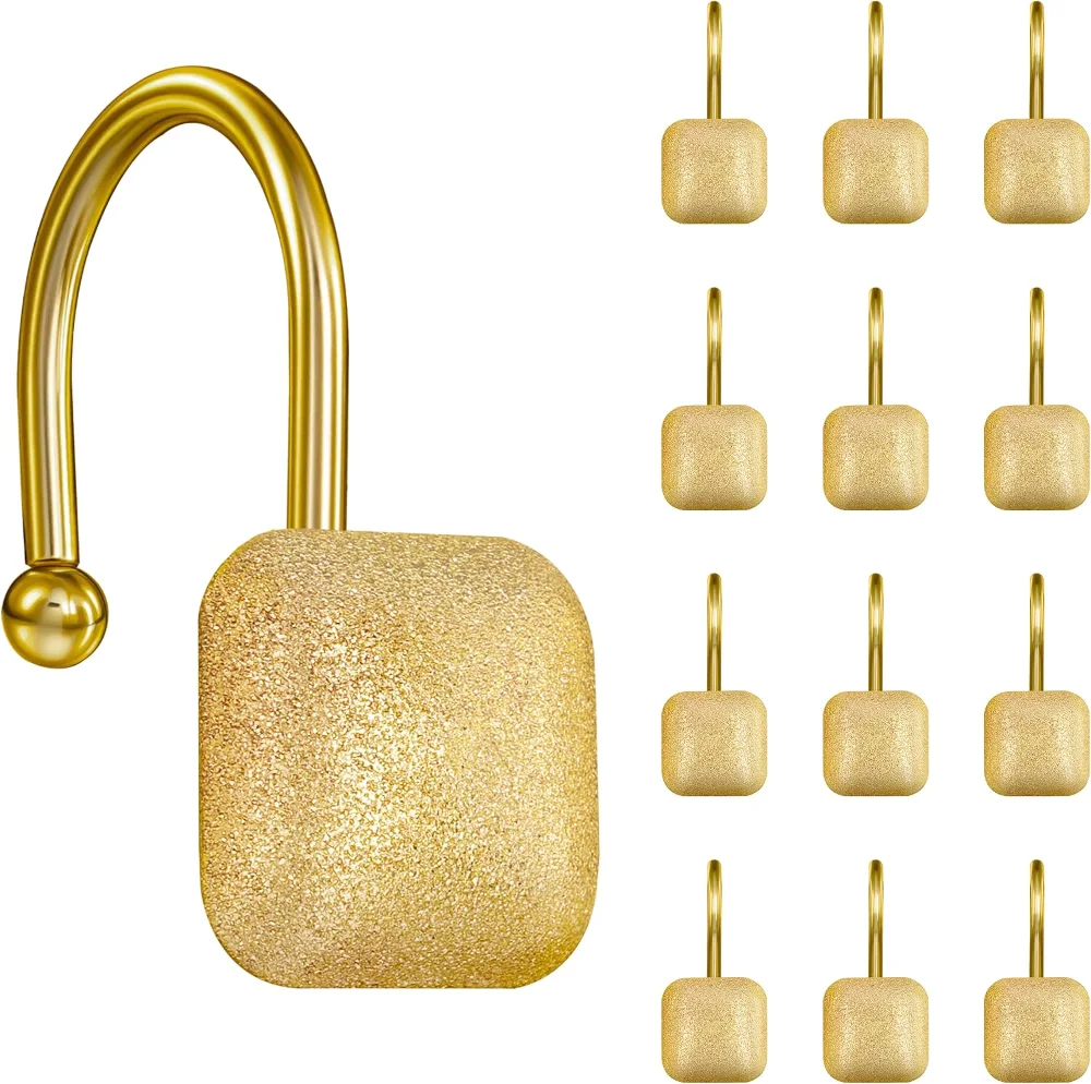 Gold Shower Curtain Hooks, Gold/Square, set of 12