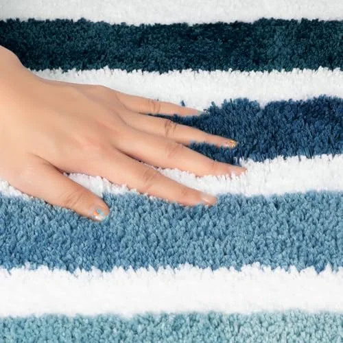 Ombre Blue Bathroom Rug Nautical Bath Mat for Bathroom Non Slip Blue and White, photo 3
