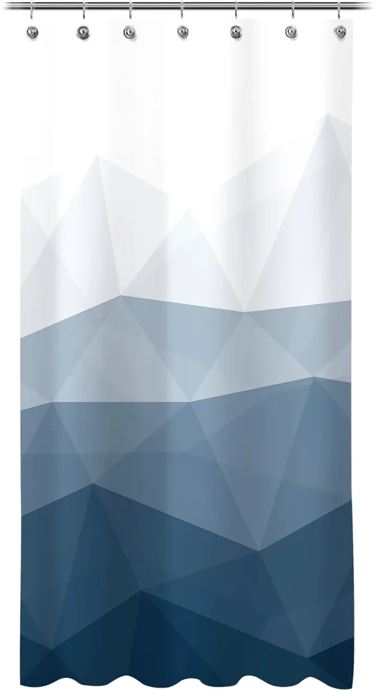 Ombre Blue Stall Shower Curtain RV Half Size Narrow Bathroom Curtains Contemporary Geometric Fabric Bathroom Decor