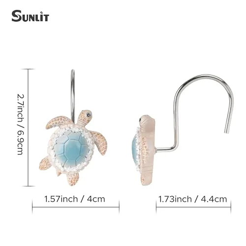 Sea Turtle Shower Curtain Hooks, Blue with Pearl, photo 4