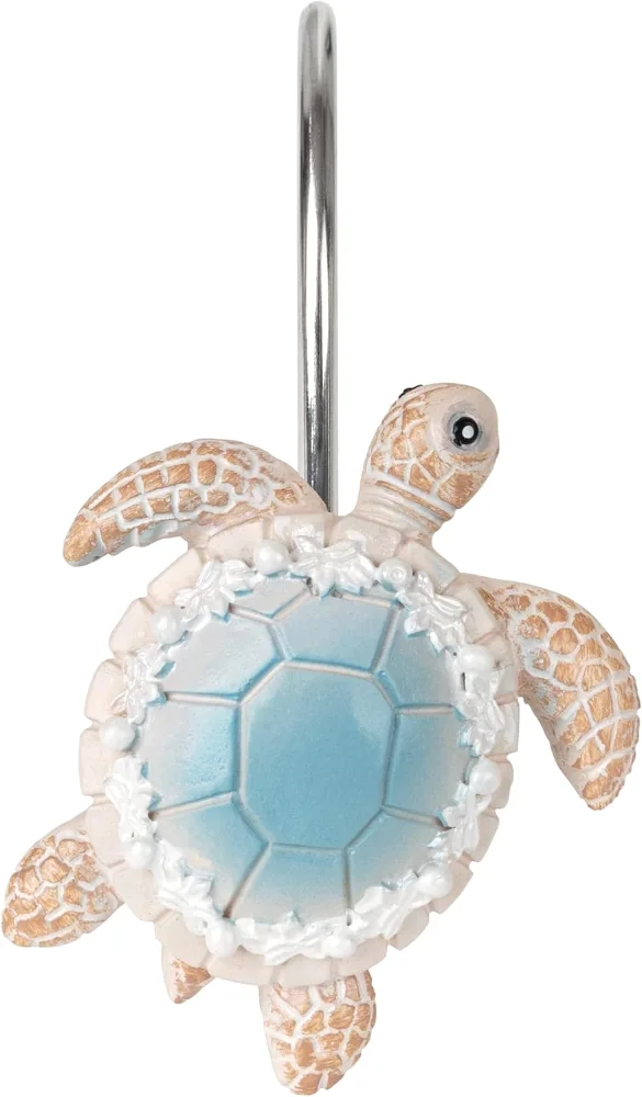 Sea Turtle Shower Curtain Hooks, Blue with Pearl