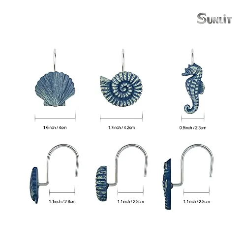Seashells Decorative Shower Curtain Hooks, Blue, photo 2