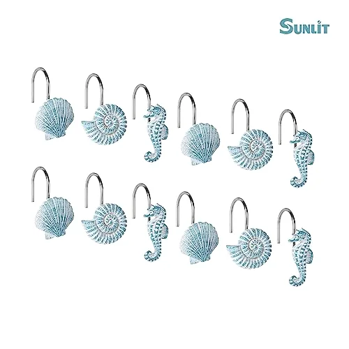 Seashells Decorative Shower Curtain Hooks, Aqua Blue (D8V8), photo 2