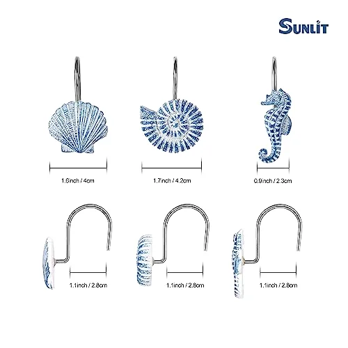 Seashells Decorative Shower Curtain Hooks, Sky Blue (R643), photo 3