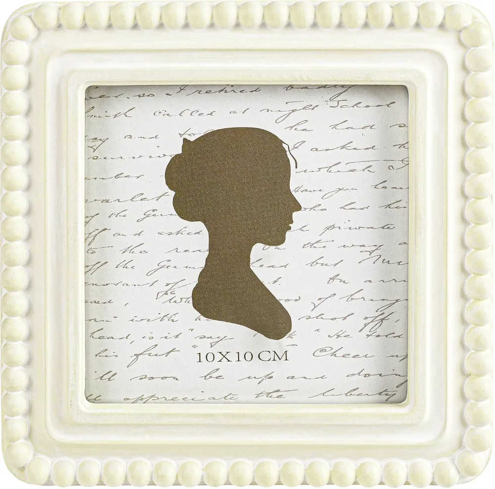 Square Boho Vintage Picture Frame with Beaded Border 4x4, Distressed White