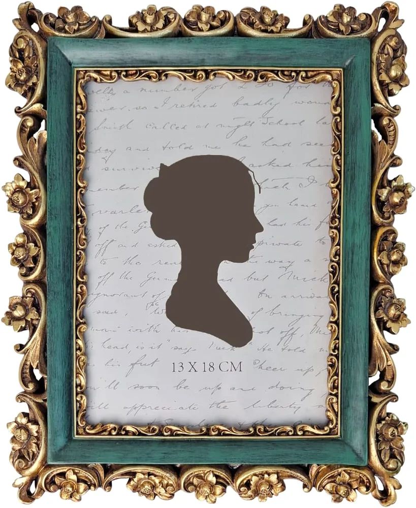 Vintage Picture Frame 5x7, Gold and Dark Green