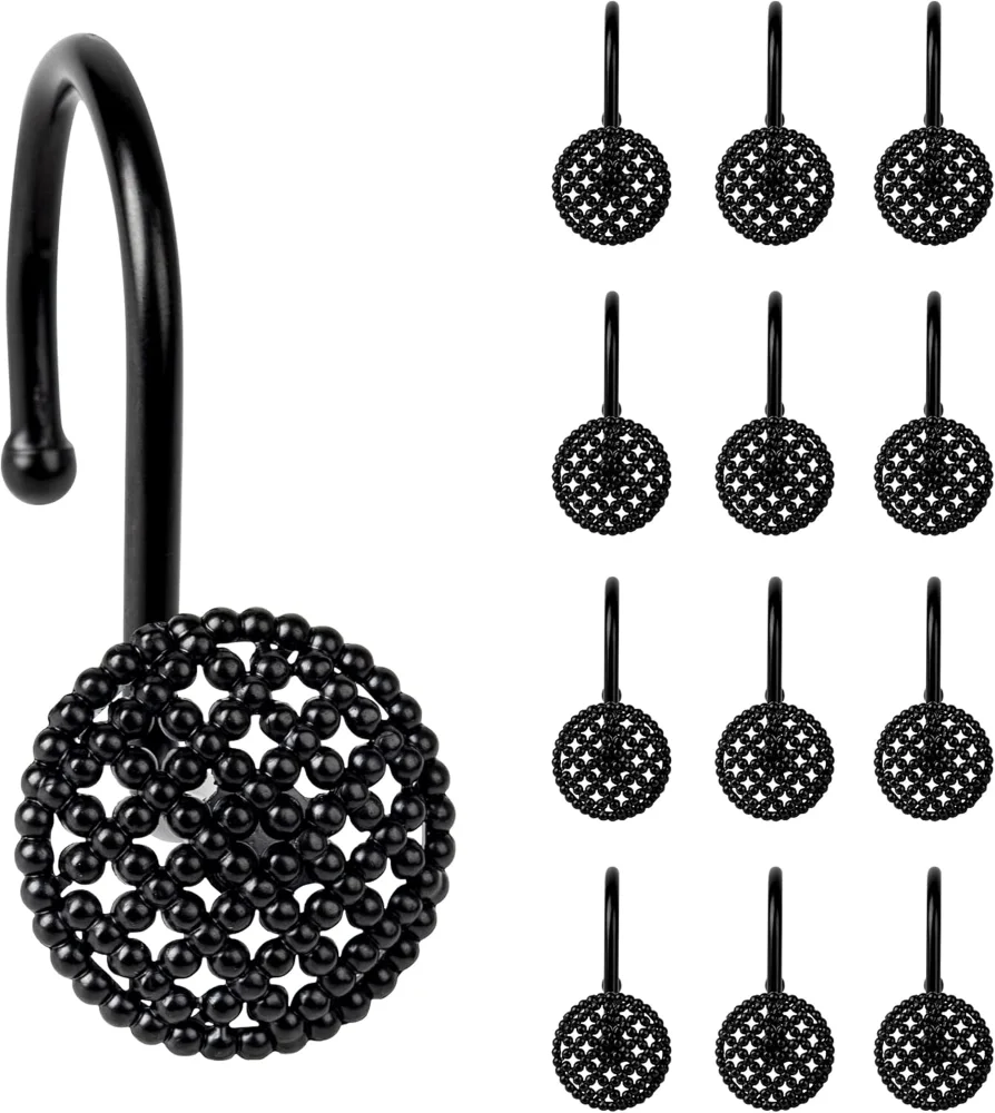 Black 3D Beaded Mesh Shower Curtain Hooks