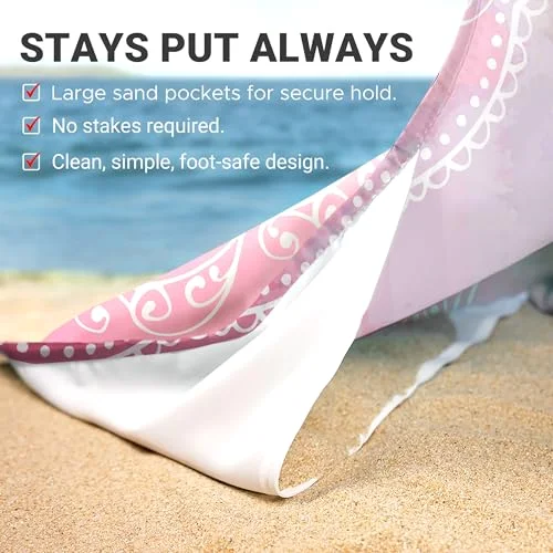 Boho Sand Proof Beach Blanket, Blue Pink, 81×106, photo 4