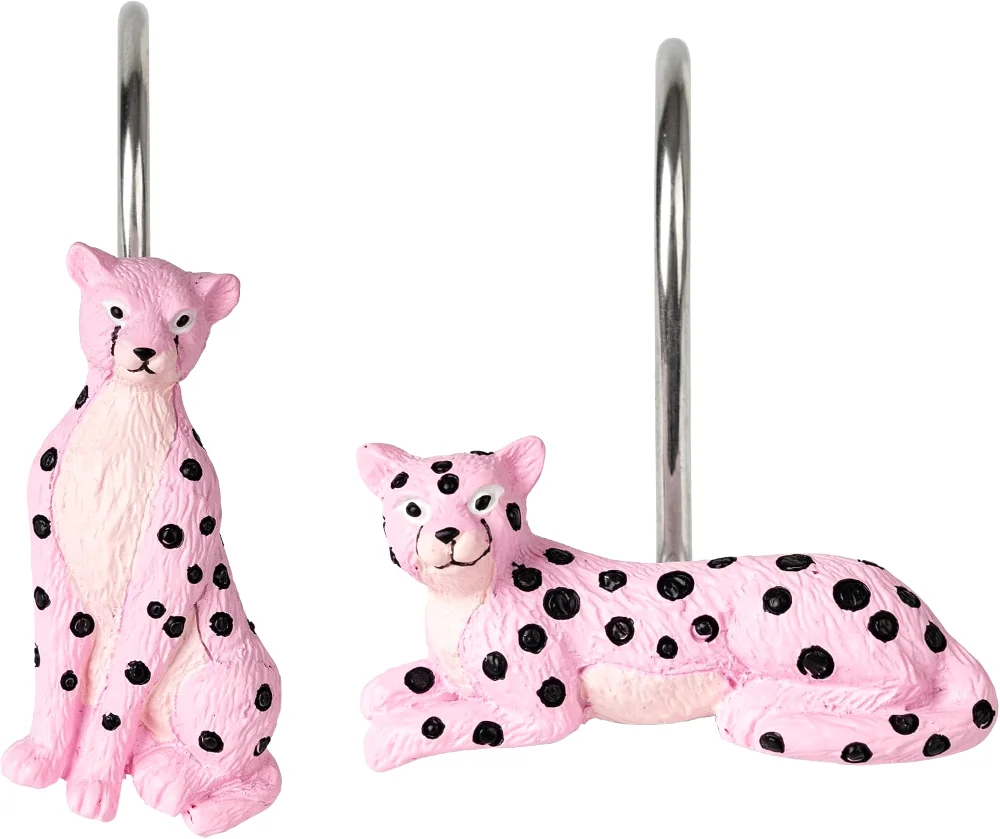 Cheetah Shower Curtain Hooks, Pink