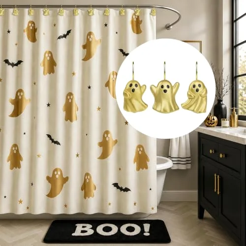 Ghost Shower Curtain Hooks, Golden Ghost with Gold Hooks, photo 5