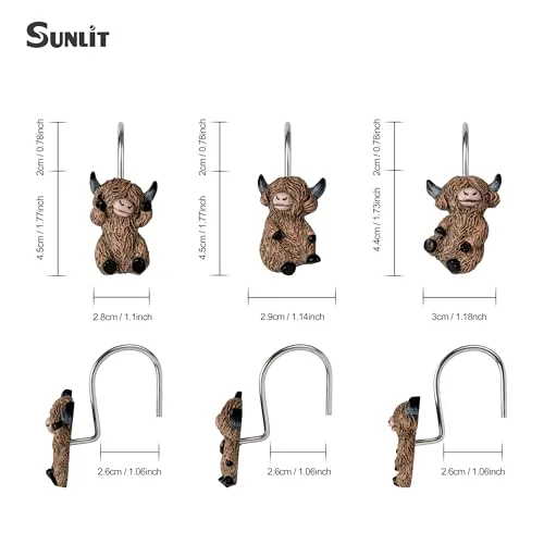 Highland Cow Shower Curtain Hooks, Brown – 3 Designs, photo 2
