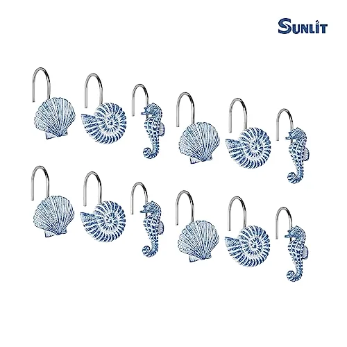 Seashells Decorative Shower Curtain Hooks, Sky Blue (R643), photo 2