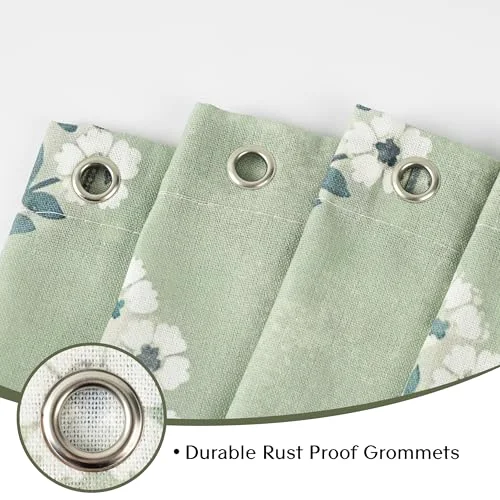 Block Print Polyester-Cotton Fabric Shower Curtain, Sage Green Floral, photo 2