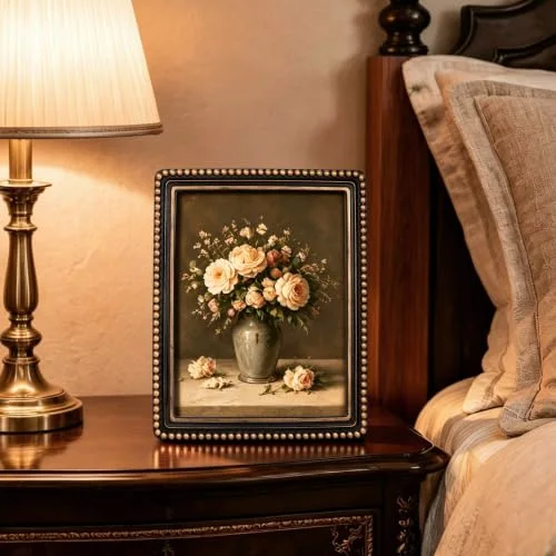 Boho Vintage Picture Frame with Beaded Border 8x10, Black and Golden, photo 5
