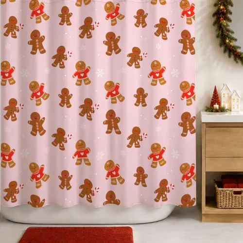 Christmas Shower Curtain, Pink Gingerbread Men, 72×72, photo 2
