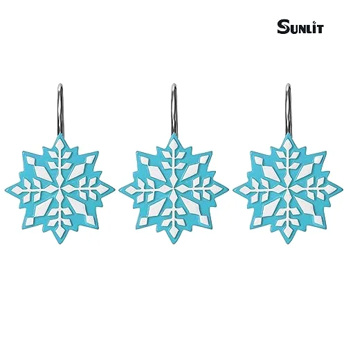 Christmas Shower Curtain Hooks, Blue/White Snowflake, set of 12, photo 2