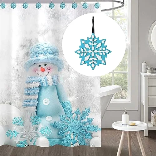 Christmas Shower Curtain Hooks, Blue/White Snowflake, set of 12, photo 4