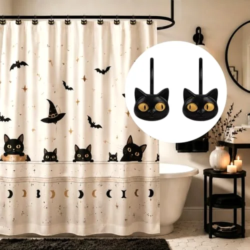 Halloween Black Cat Shower Curtain Hooks, photo 4