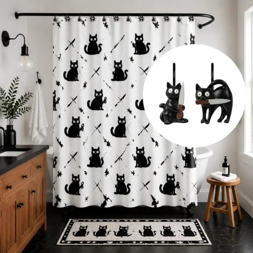 Halloween Creepy Black Cat Shower Curtain Hooks, photo 5