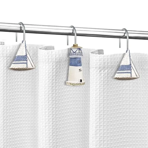 Nautical Shower Curtain Hooks, Sailboat and Lighthouse, photo 5